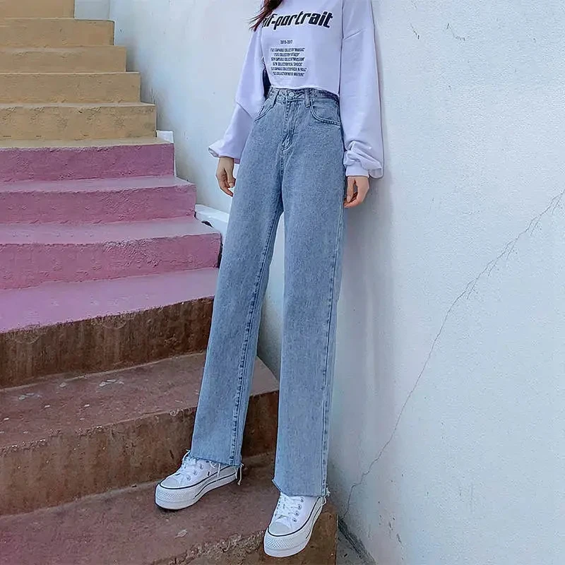 Джинсы женские весна-осень 2022 новые вертикальные прямые широкие брюки с высокой