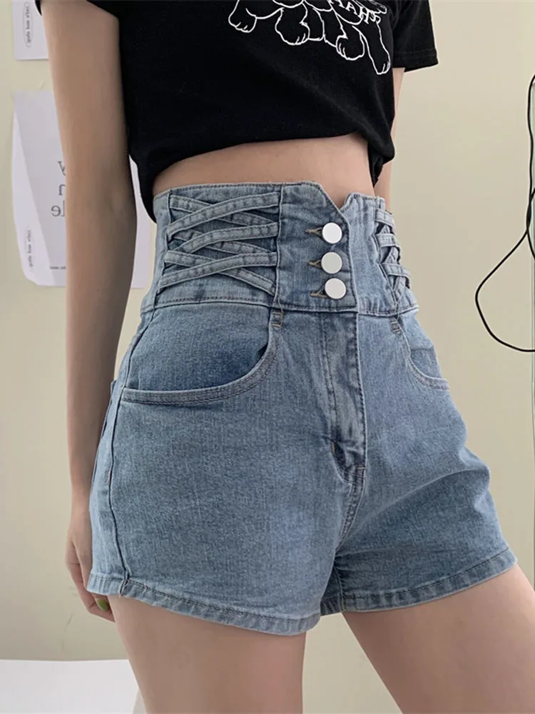 

Denim shorts women's summer thin model 2023 new straight slim stretch everything match Spice girl high waist pants y2k pantalone