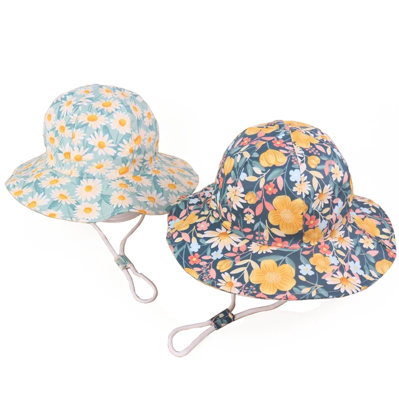 

New Spring Summer Children Cotton Cartoon Bucket Cap For Boys Printing Floral Baby Girls Sun Hat Flower Kids Bonnet