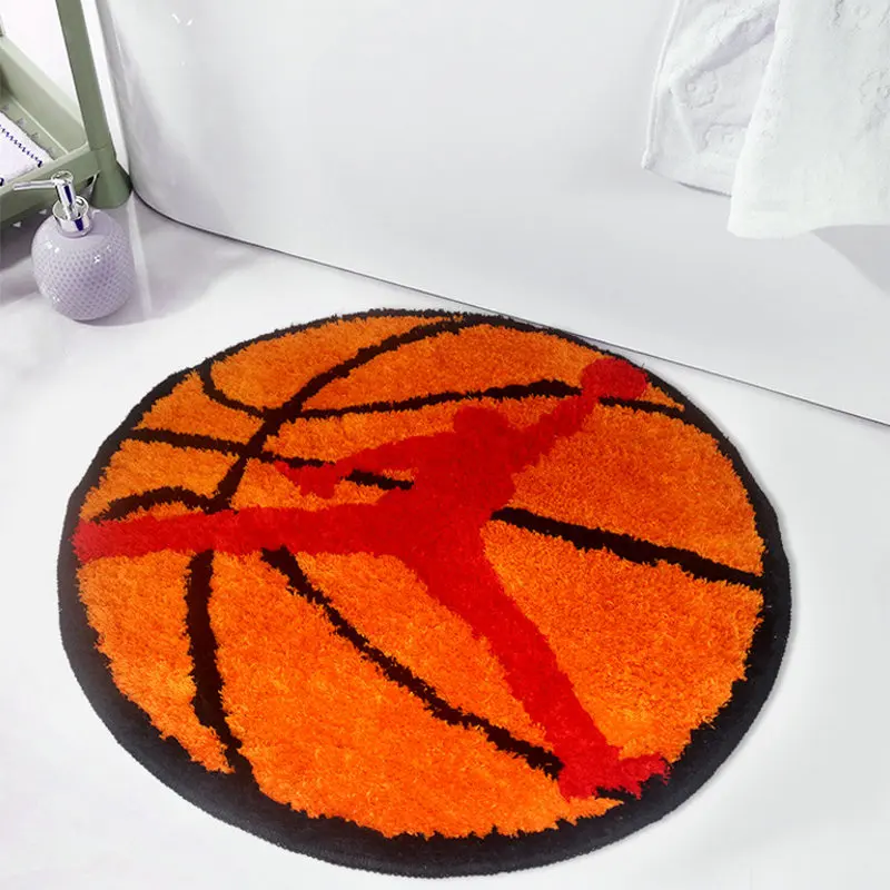 

3D Creativity Basketball Round Carpet Fluffy Ball Computer Chair Pad Kids Bedroom Living Room Non-slip Mat Fluffy Rug