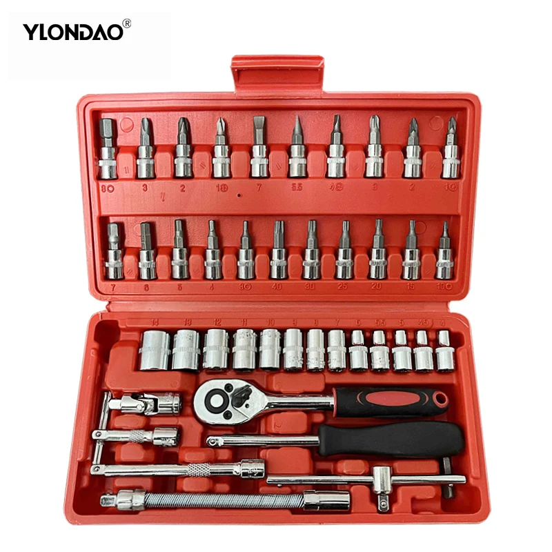 Hand Tool Sets Car Repair Tool Kit Set Mechanical Tools Box For Home 1/4-inch Socket Wrench Set Ratchet Screwdriver Repair Kit