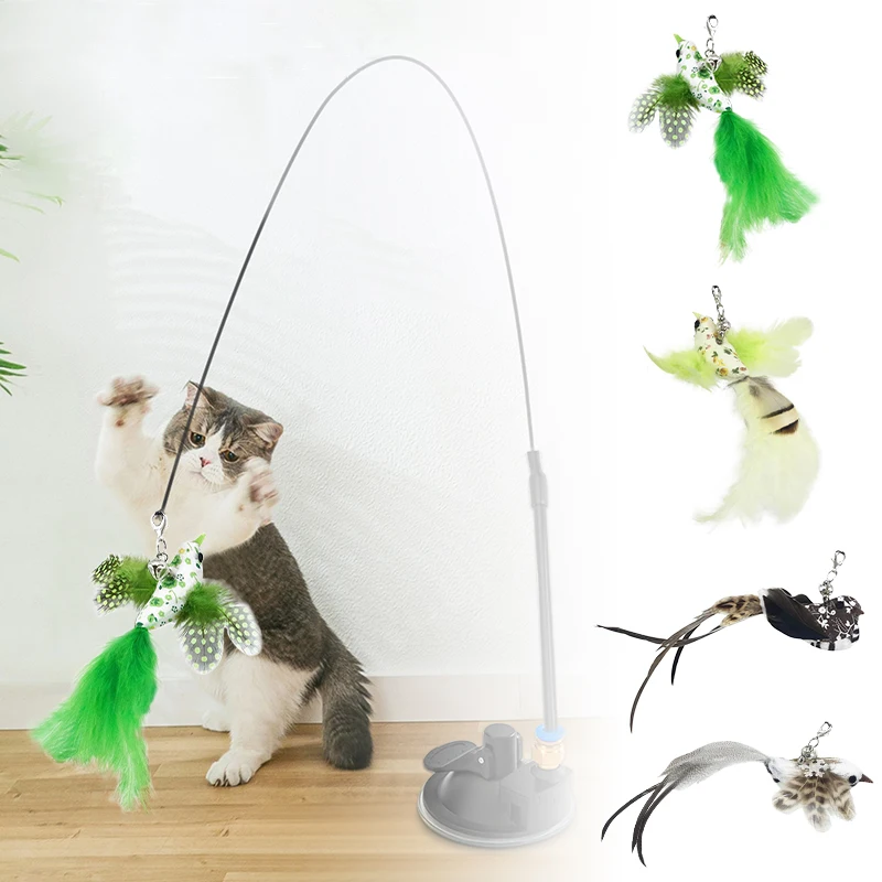 

Interactive Cat Toy Suction Cup Bell Handfree Stick Pet Plaything for Cat Kitten Simulation Bird/Feather Cat Toy Pet Supplies