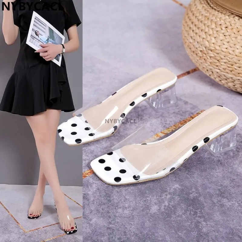 

Fashion Mules Polka Dot Women High Heels for Women Pointed Toe Slip on Flip Flops Women Elegant Mules Slipper Black White Dot
