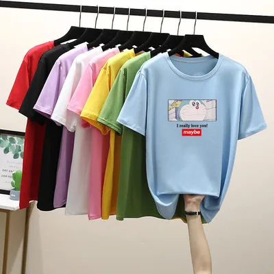 

Girls T-Shirt Short Sleeve T Shirts Ladies Funny Harajuku Women Summer Casual Tops Female Cute Cartoon Doraemon Printing Tees