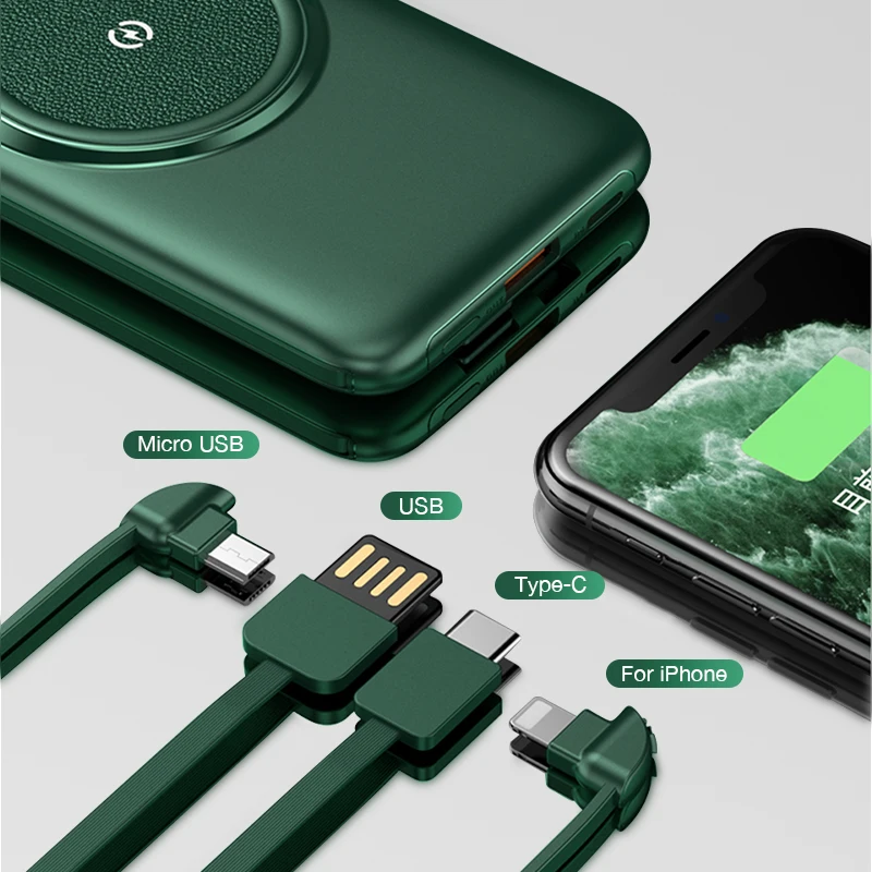 

New 5 In 1 Wireless Power Bank 20000 mAh LED Digital Display Built-in Cables Powerbank Mobile Phone External Battery Charger