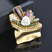 kioozol vintage crystal pearl shell flower brooch for women fashion jewelry 2022 new arrival wedding accessories gift 169 ko1