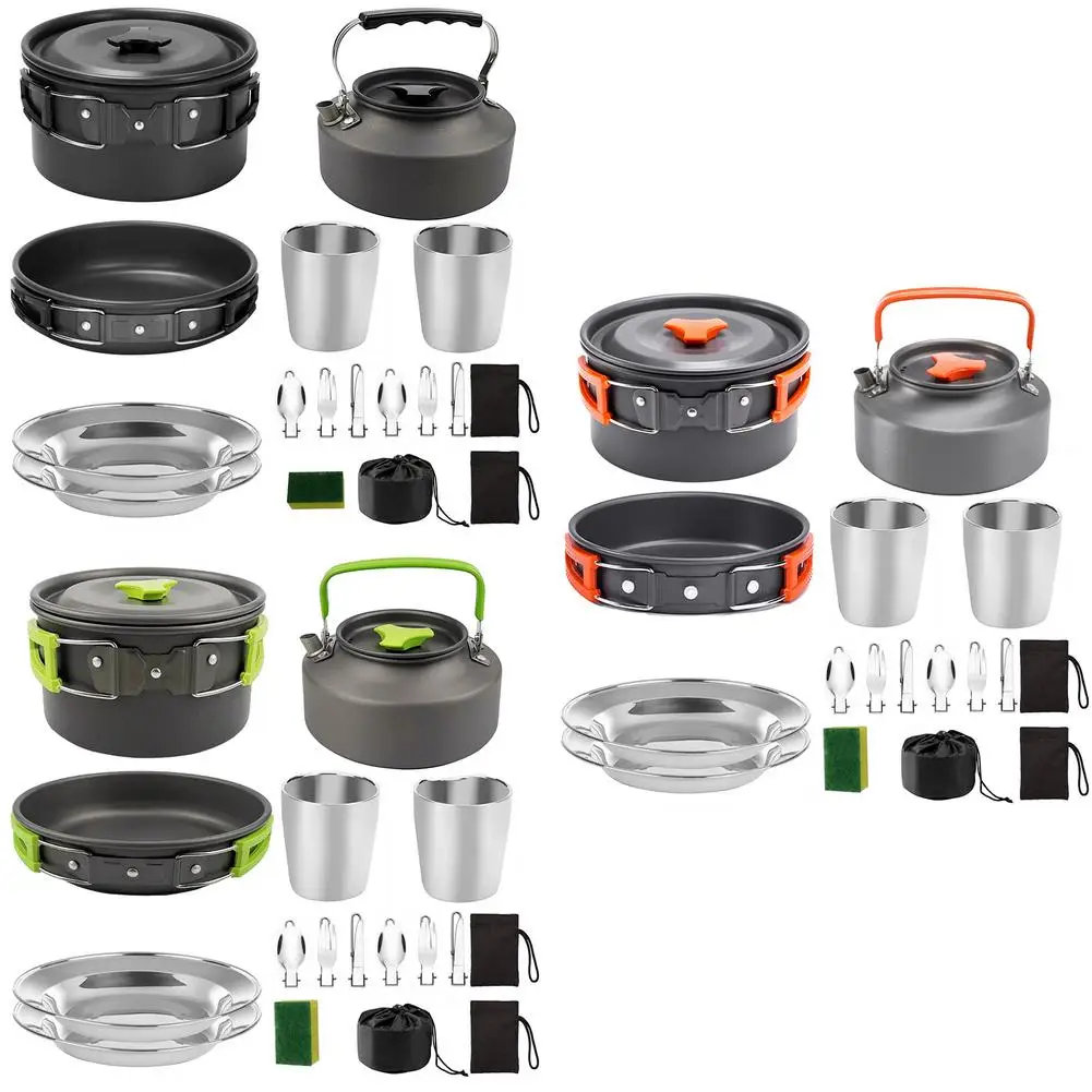 

Camping Cookware Portable Pot Pan Cup Teaport Set Folding Outdoor Cooking Set Hiking Picnic Tableware Tool Travel Equipment Drop