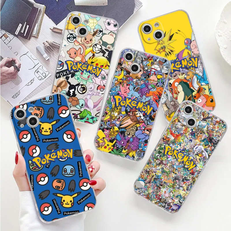 

Clear Case For Apple iPhone 15 14 13 Pro Max 11 12 XR 7 8 Luxury Back Phone Cover TPU Silicone Funda Cool Anime Pokemon Bumper