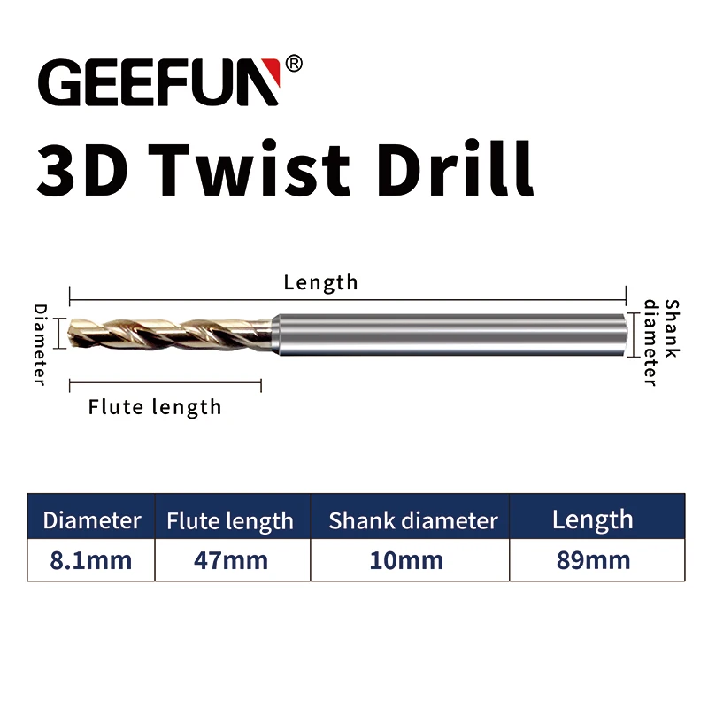 

GEEFUN D.i.A 8.1mm / Length 89mm Tungsten Drill Bits External Coolant HRC58