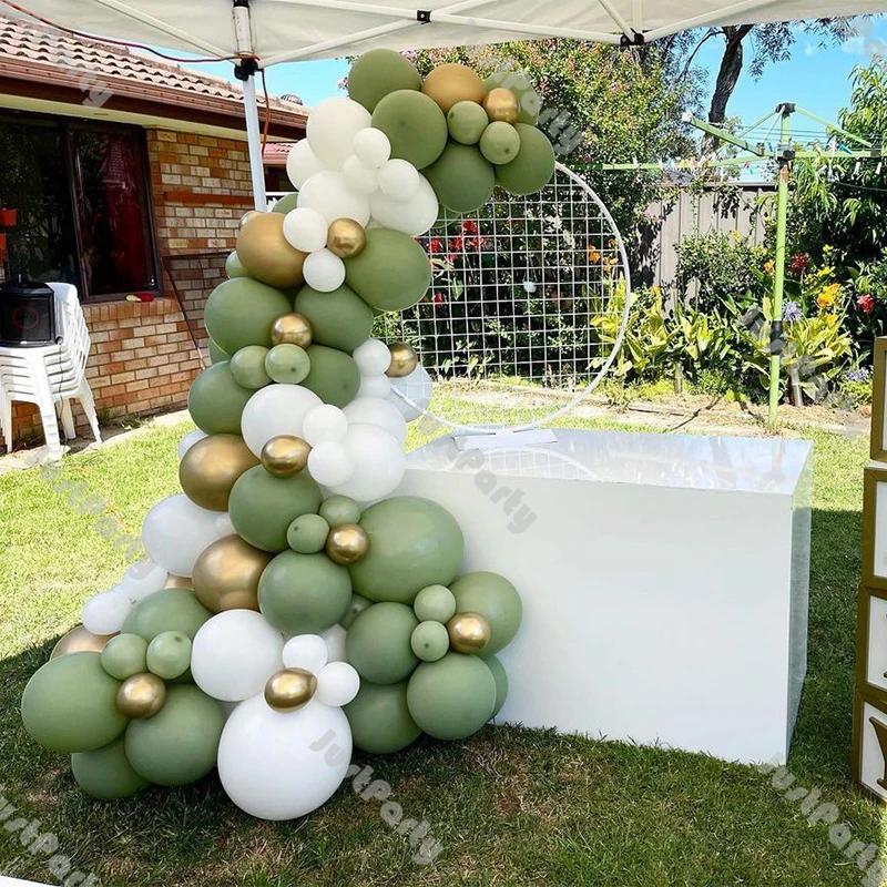 

86pcs Dusty Green Balloons Garland Baby Shower Decoration Matte White Wedding Supplies Chrome Gold Balloon Arch Birthday Decor