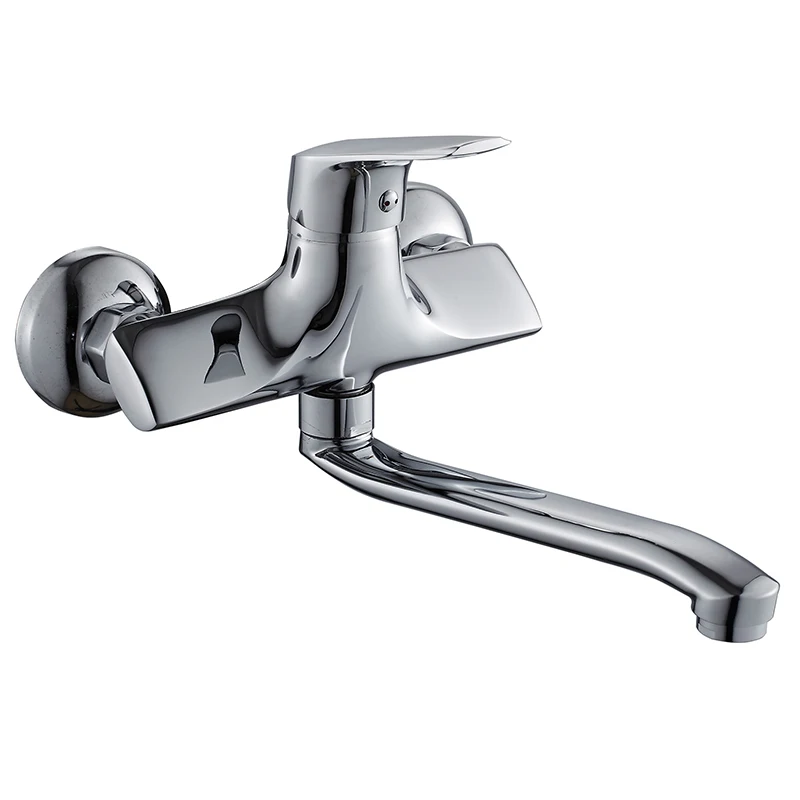 

Wall Mounted Kitchen Faucet Bathroom Basin Sink Tap Dual Hole 360 Degree Rotation Hot Cold Water Mixer Mop Pool Tap Laundry Tap