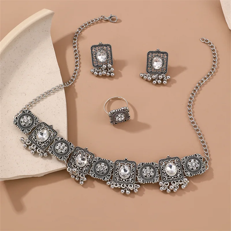 Винтажные цыганские геометрические резные цветочные ожерелья Серьги Кольца