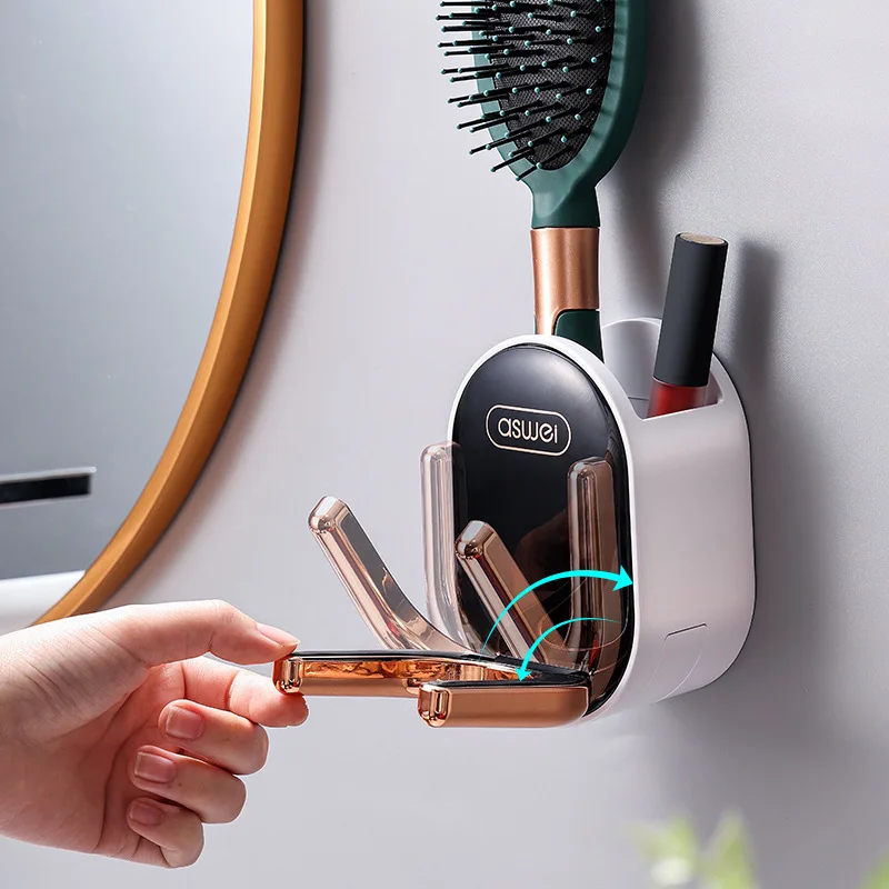 

Wall Mounted Hair Dryer Holder Foldable Bathroom Wall Organizer Storage Holder Home Hair Brush Storage Bracket Hair Dryer Rack
