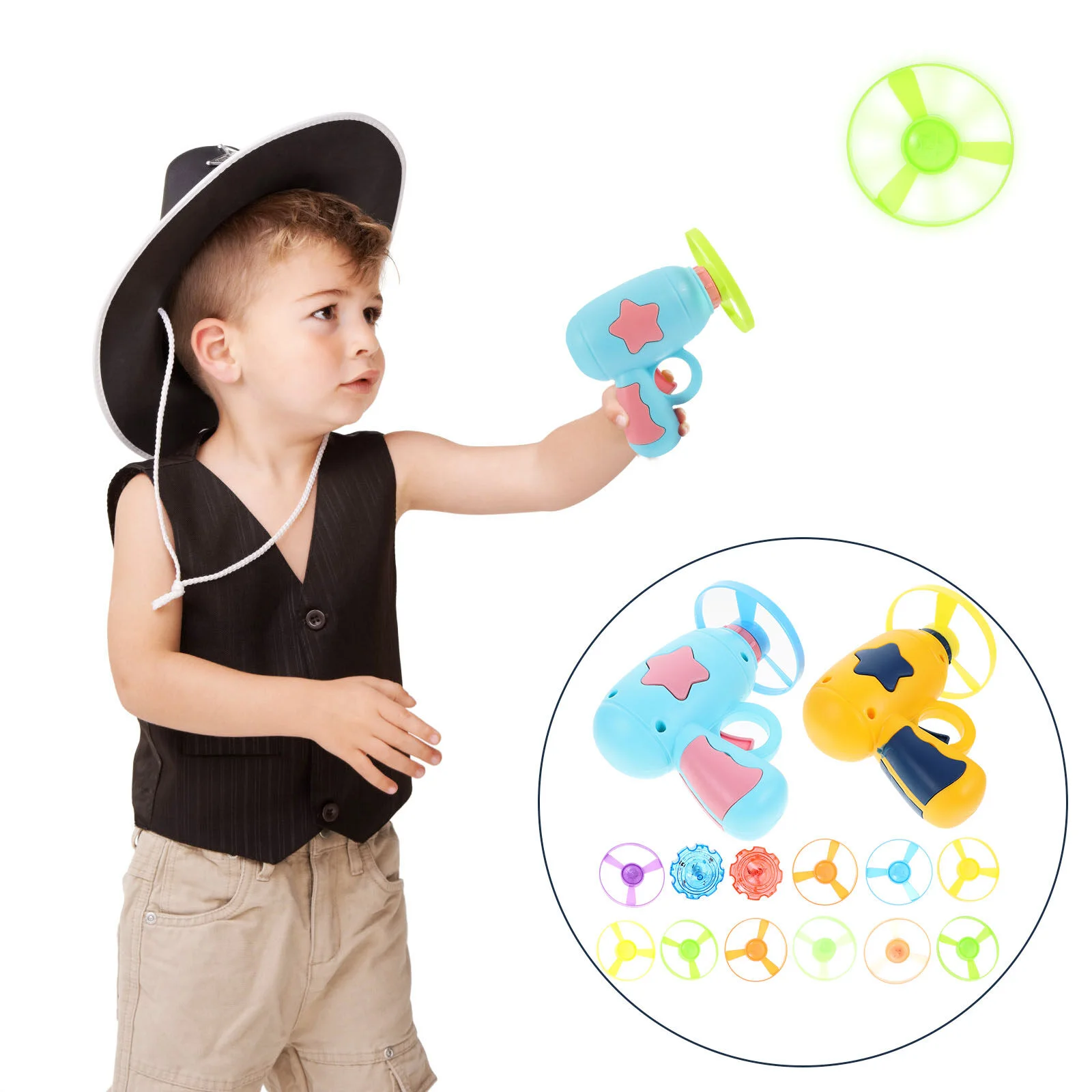 

2 Sets Kids Airplane Flying Disc Shooter Plaything Plate Funny Launcher Plastic Child Dart Educational