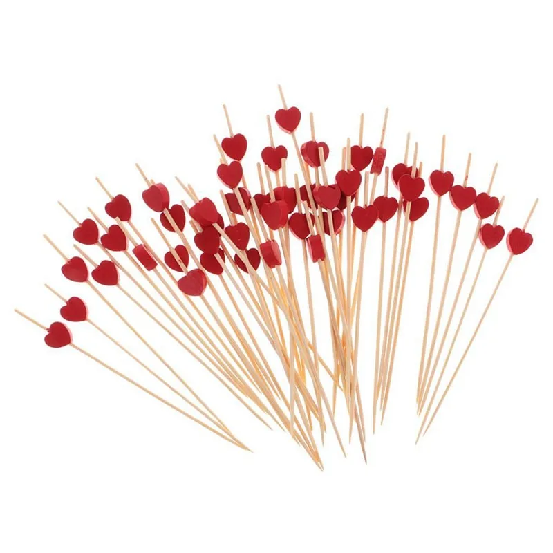 

Disposable Art Bamboo Sticks 100pcs Heart Beads Cocktail Sticks Sandwich Fruit Toothpick Picks Party Supplies