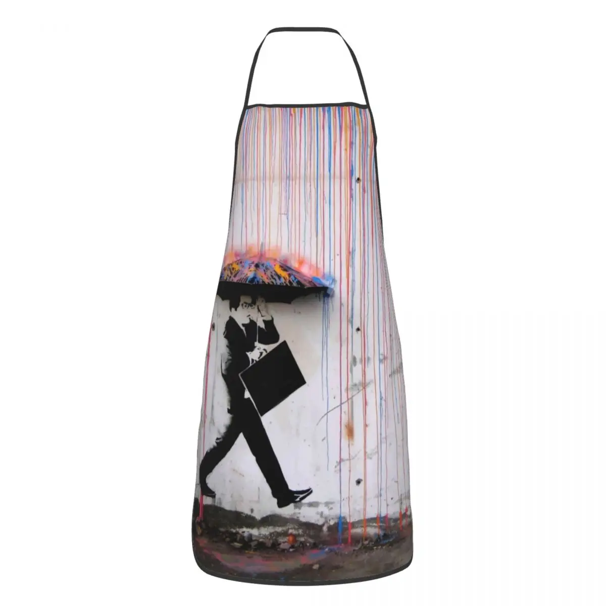 

Banksy Umbrella Rainbow Happy Girl Bib Apron Women Men Chef Tablier Cuisine for Kitchen Cooking Street Graffiti Pop Art Baking