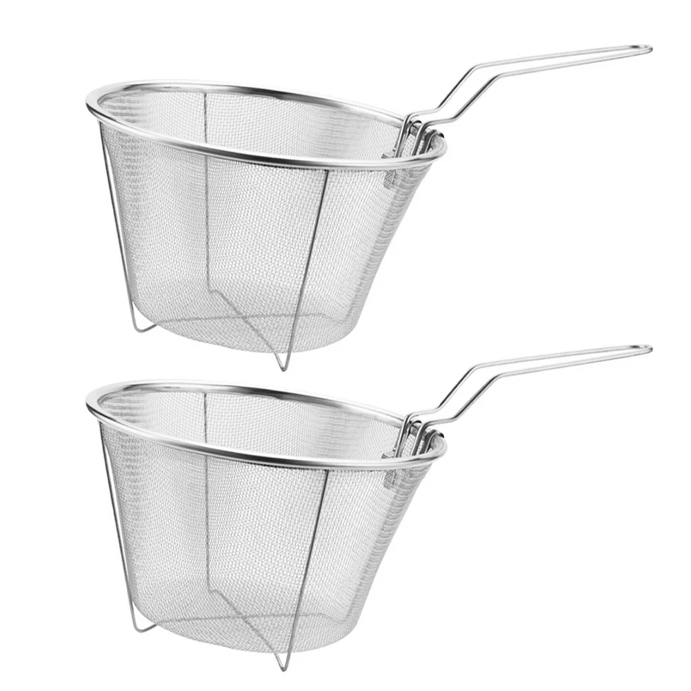 

2 Pcs Stainless Steel Frying Basket Utensil Holder Food Fried Baskets Racks Noodle Spoon Tools Heat-resistance Dad Snack