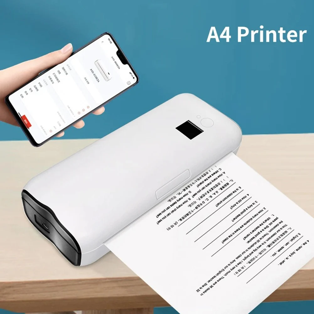 

Принтер для печати на бумаге формата А4, беспроводной термопринтер, мобильный мини-принтер 210 мм для переноски фотографий, USB BT соединение с Android iOS