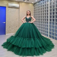sevintage beading crystal sequined ball gown sweet 16 quinceanera dresses v neck pleated tiered tulle princess birthday gowns