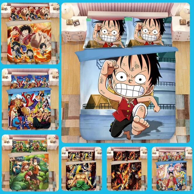 

Аниме One Piece Monkey D. Комплект постельного белья Luffy с 3D принтом, пододеяльник, королева, полный двуспальный размер для декора спальни
