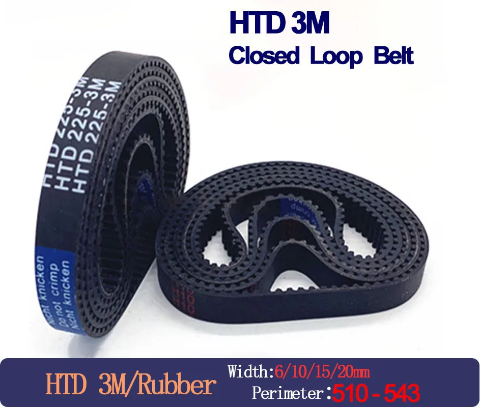 

HTD 3M Belt Width 6 10 15 20mm Length 510 513 516 519 522 525 528 531 537 540 543mm Closed-Loop Rubber HTD 3M Timing Belts