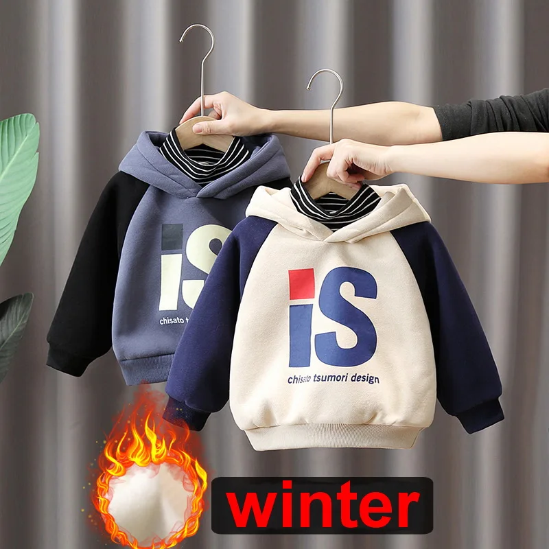 

Winter New Boys 2-11Years Cotton Outerwear Fashion Teenagers Thick Plus Velvet Hoodies Girls Kids Toddler Hoodie Sweatshirts