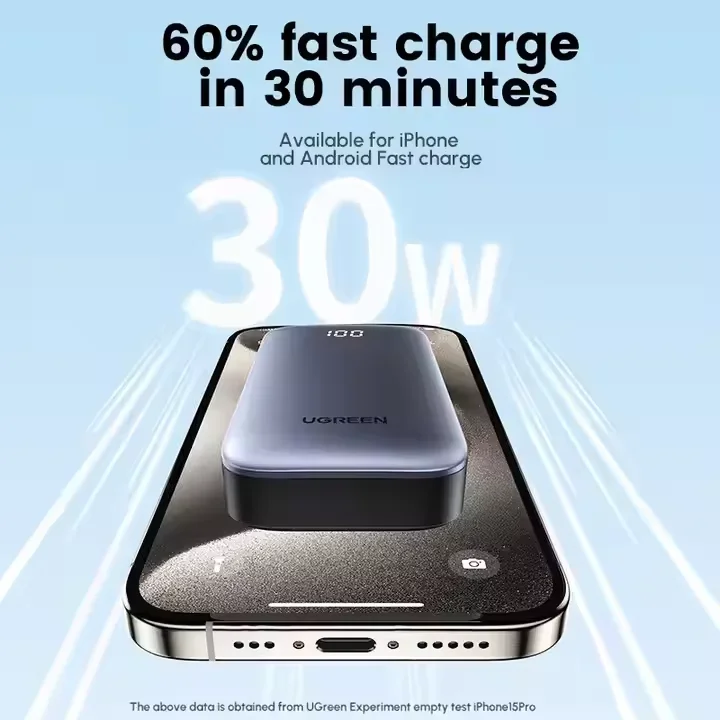 UGREEN Портативный мини-банк питания 30 Вт материал ABS тип C двойной USB A емкость