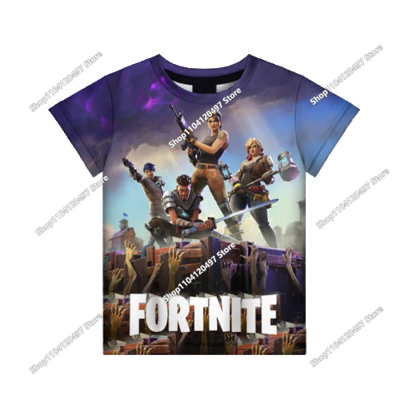 Фото Футболки с рисунком Fortnite, одежда для девочек, футболка для мальчиков, белые футболки с героями мультфильмов, детские летние рубашки, милые топы с принтом, костюм №5