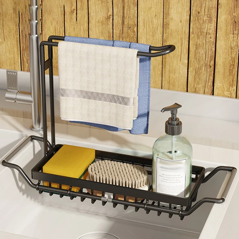 

Sponge Holder For Kitchen Sink, Expandable Sink Caddy Sink Organizers, Dish Sponges Brush Soap Holder