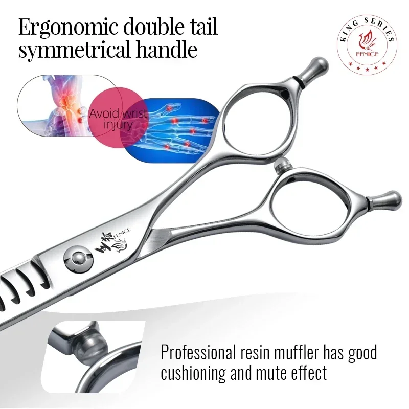 Fenice Professional 7-дюймовые стальные супер изогнутые 38 ножницы для ухода за собаками JP