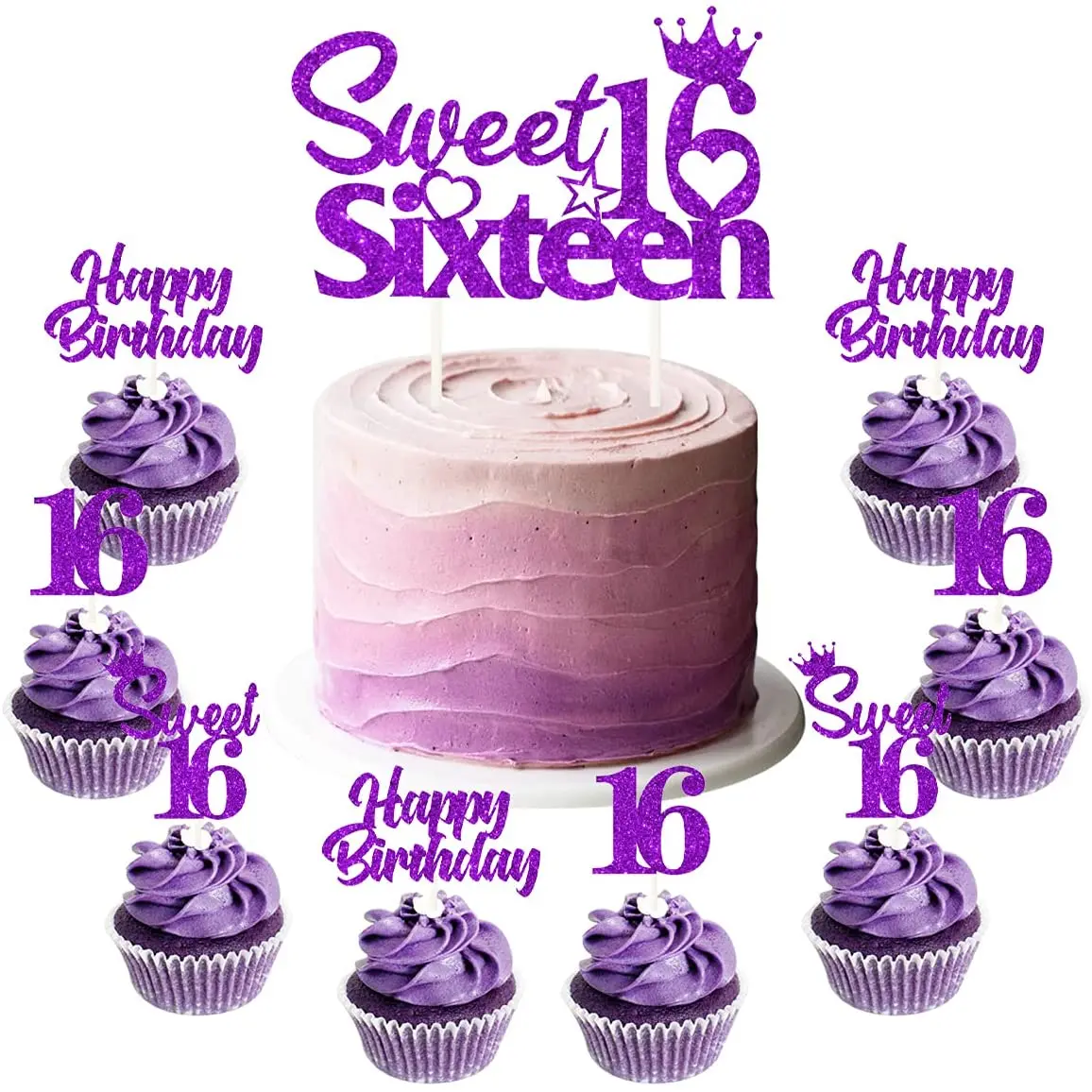 25 Pack 16th Birthday Cake Decorations Sweet 16 Sixteen Cake Topper Happy Birthday Sweet 16 Cupcake Toppers for Boys Girls