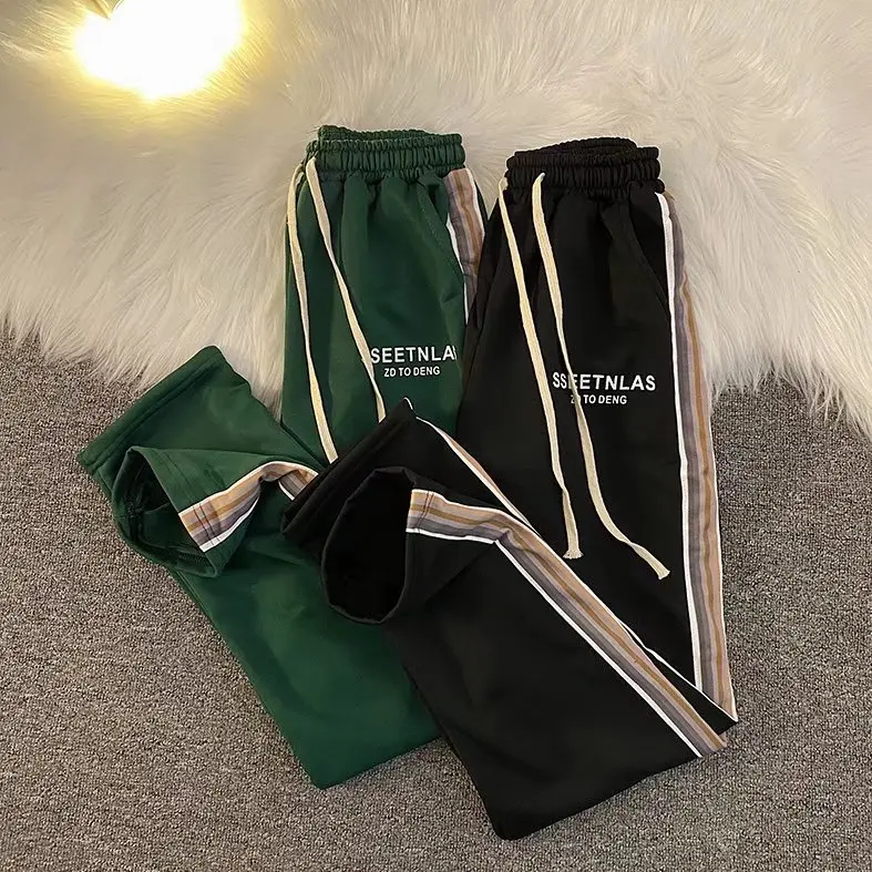 

High Street Vibe Style Pants Design Sense Side Webbing Striped Sweatpants Oversize Casual Pants