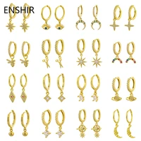 enshir gold color small zircon hoops earring for women fashion moon irregular pendientes female jewelry