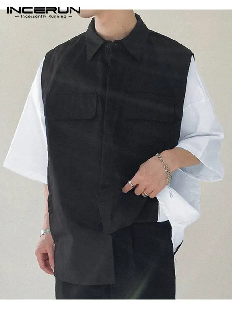 

Handsome Well Fitting New Men Stitching Blouse INCERUN Tops 2022 Male Contrast Color All-match Pocket Short-sleeved Shirts S-5XL