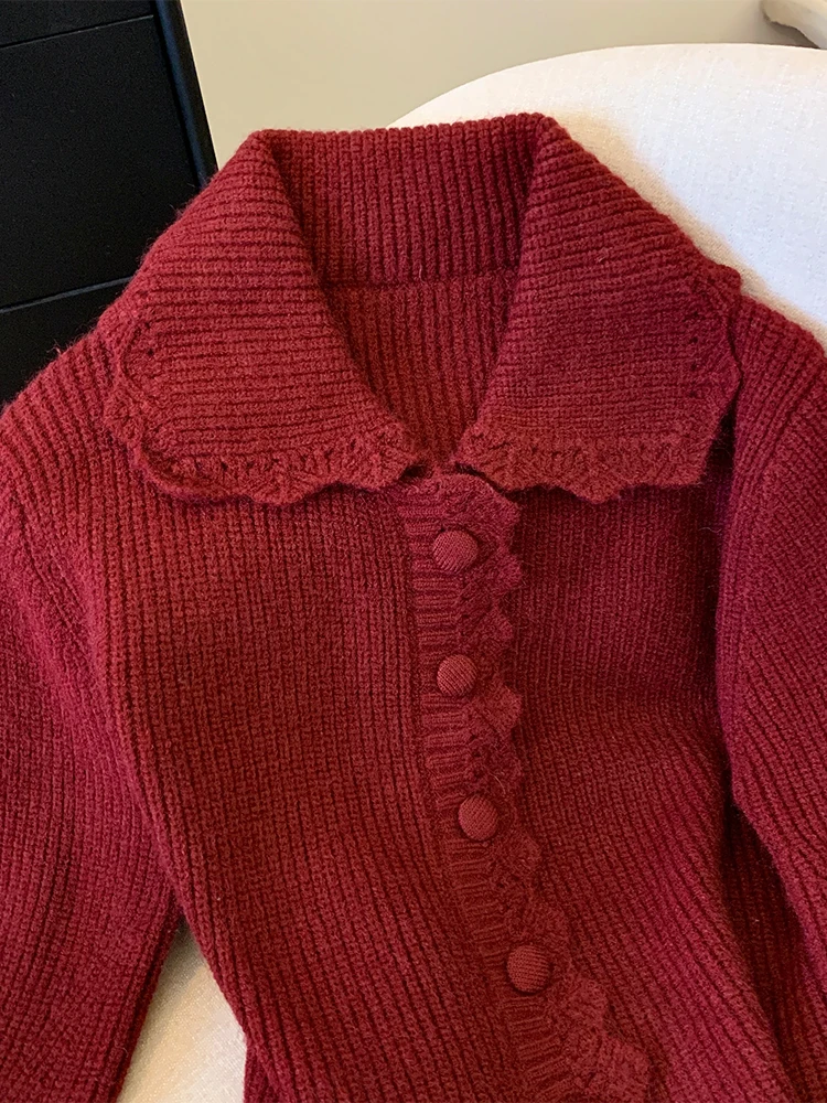 Женский оранжевый кардиган свитер с v-образным вырезом Harajuku Y2k вязаный