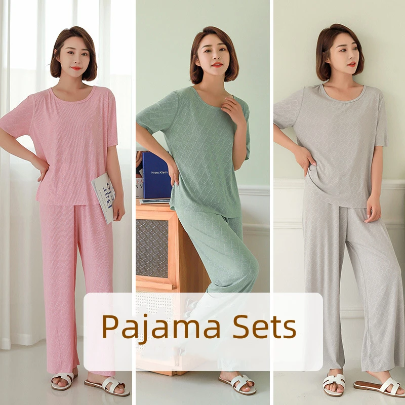 Summer Pajama Female Thin Pajama Sets Short -sleeved Trousers Night Clothes Soft Cool Pajamas for Women Pijama Mujer Loungewear