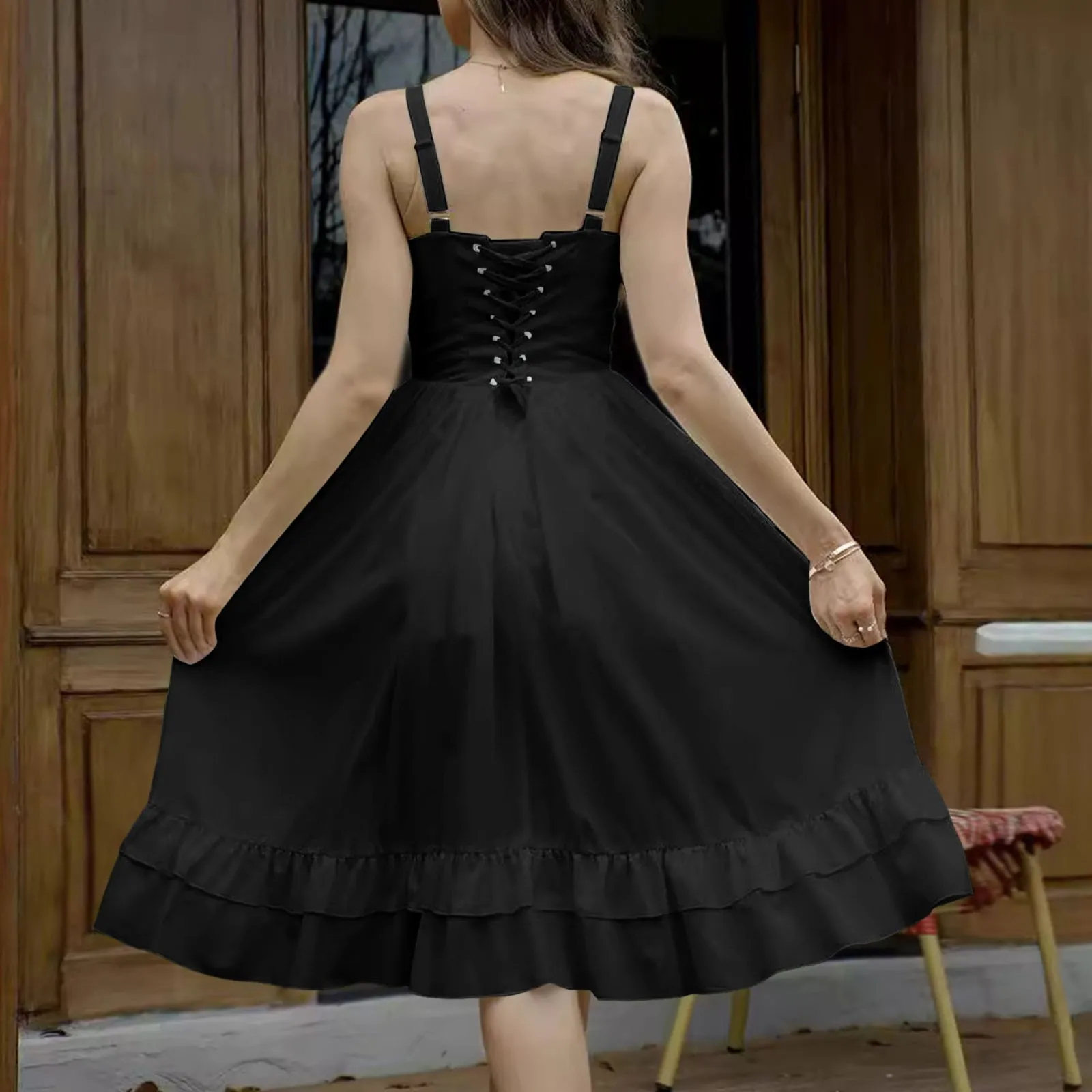 Женское платье миди в стиле Ренессанс регулируемое трапециевидной формы длиной