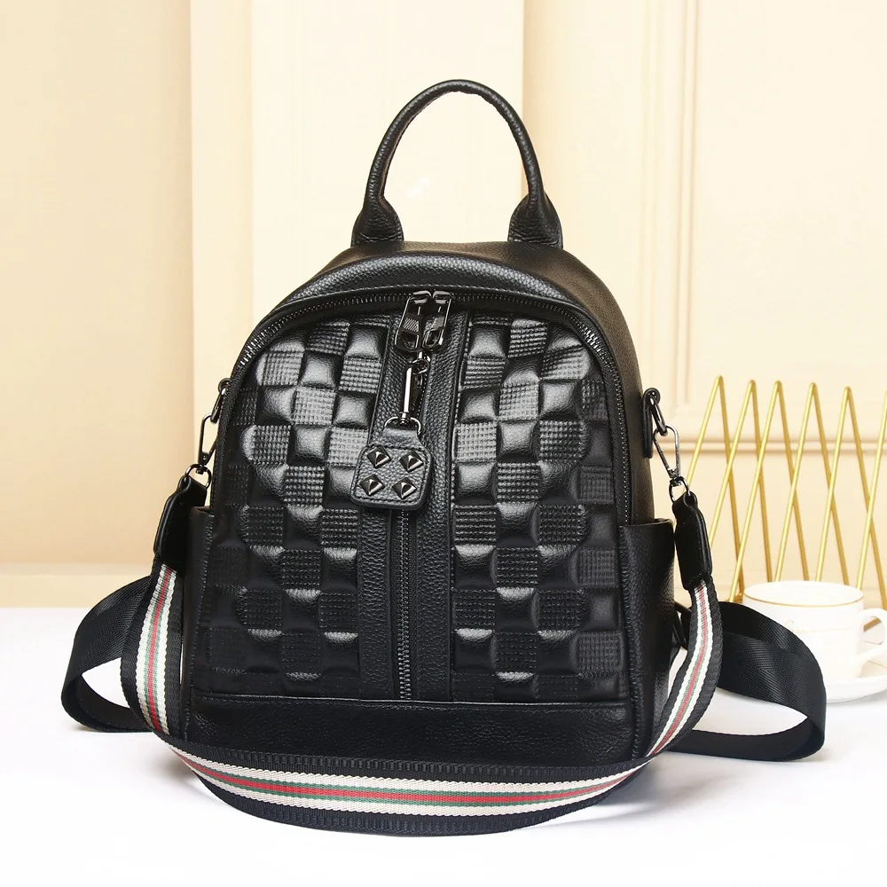 

100% Genuine Leather Women's Backpack High Quality Crocodile Pattern Rivet Cowhide Women Backpacks Designer Women Shoulder Bags