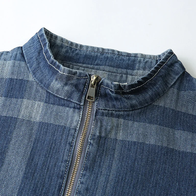 Женская джинсовая куртка в клетку винтажная большого размера с бахромой