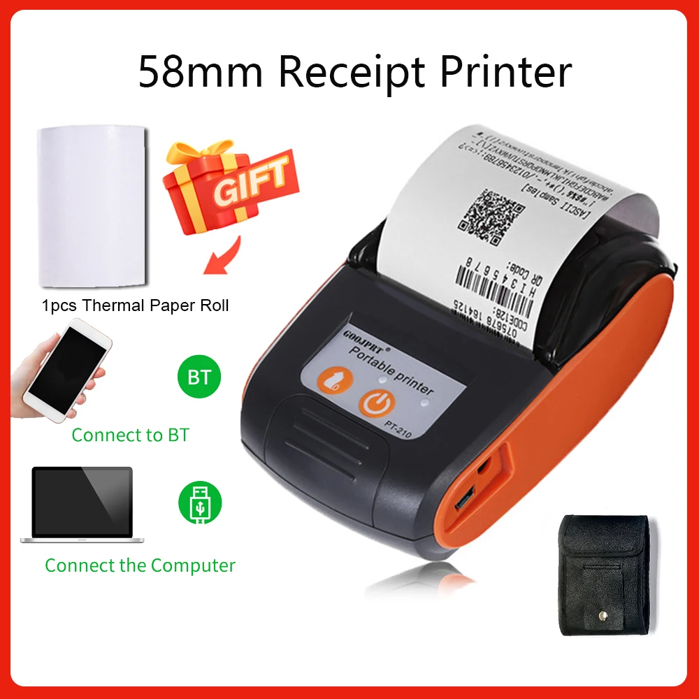 

Mini Thermal Printers PT210 Wireless Bluetooth Portable Receipt Printer Mobile Phone Android POS PC Pocket Bill Makers Impresora