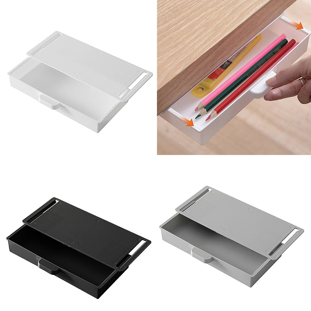 

1x Self Stick Under Desk Table Drawer Tray Pencil Storage Box Makeup Jewelry Stationery Organizer Drawers Desktop Organizer Box