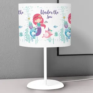 Cute Mermaid and Unicorn Fish Kids Bedroom Nightstand Night Desktop Lamp Decorative Lampshade Book Reading Light Lantern Bedside