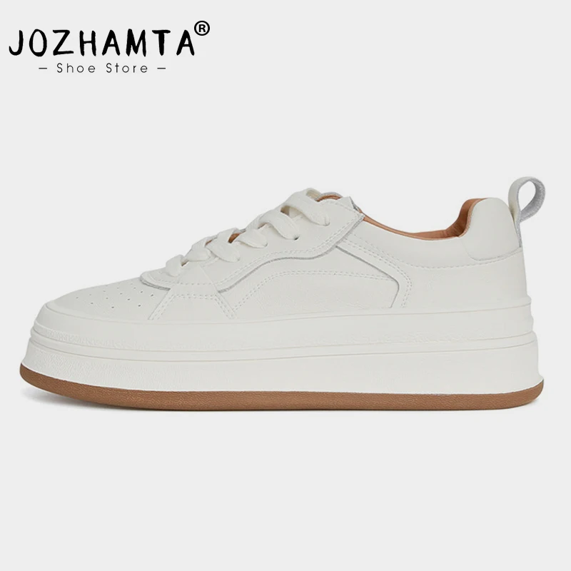 

JOZHAMTA Size 35-40 Women Sneakers Real Leather Lace-Up Platform Shoes For Women Summer 2023 Casual Tennis Heels Athletic Shoes