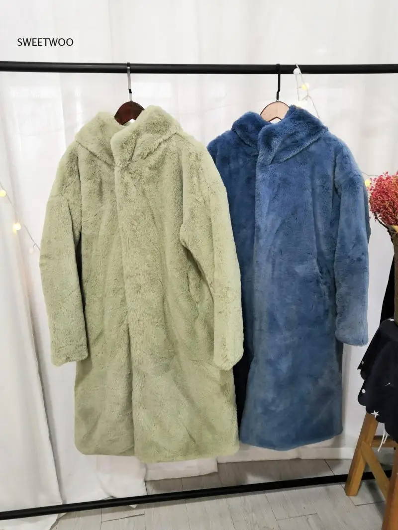 2021 Winter Hooded Women Faux Fur Coat Ladies Thick Warm Outwear Long Fur Jacket Casaco Feminino Inverno Tedy Contracted Slim