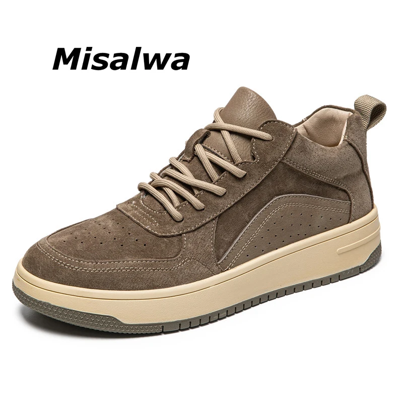 

Кроссовки Misalwa мужские высокие, повседневные сникерсы из свиной кожи, на шнуровке, до щиколотки, обувь для скейта, весна-осень 2022