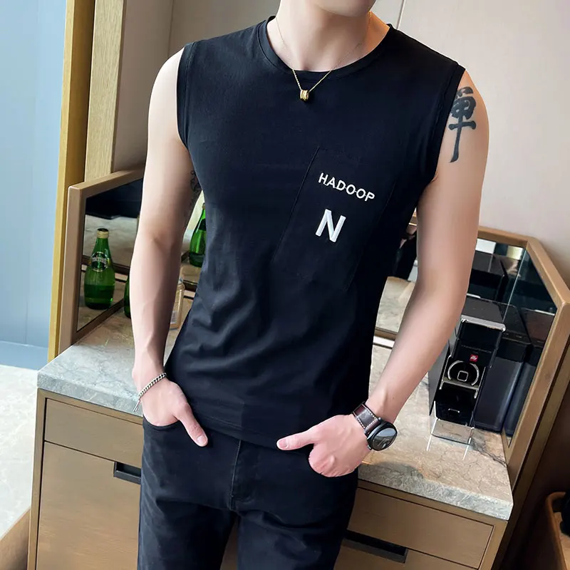 

2022 Men Summer Vest Elastic Sleeveless Tank Tops Letter Print Sports Cycling Sleeveless T-Shirt Streetwear Hip Hop Men Clothing