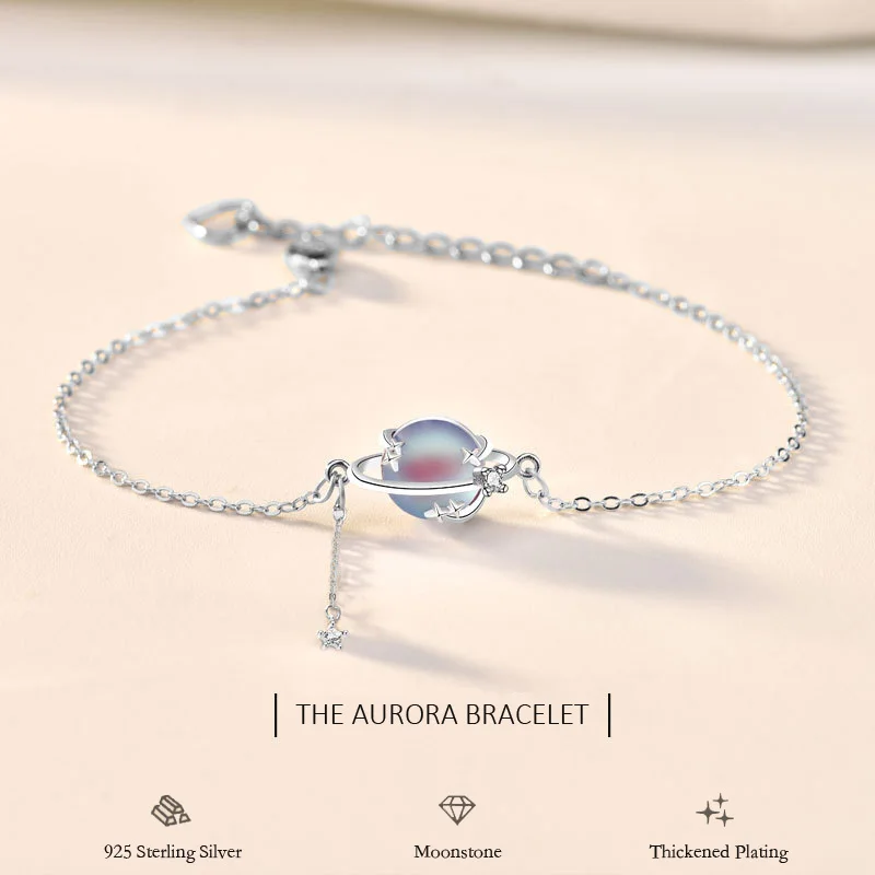 

New Arrivals 925 Sterling Silver Moonstone Aurora Planet Bracelets for Women Valentine's Day Anniversary Fine Jewelry Gift