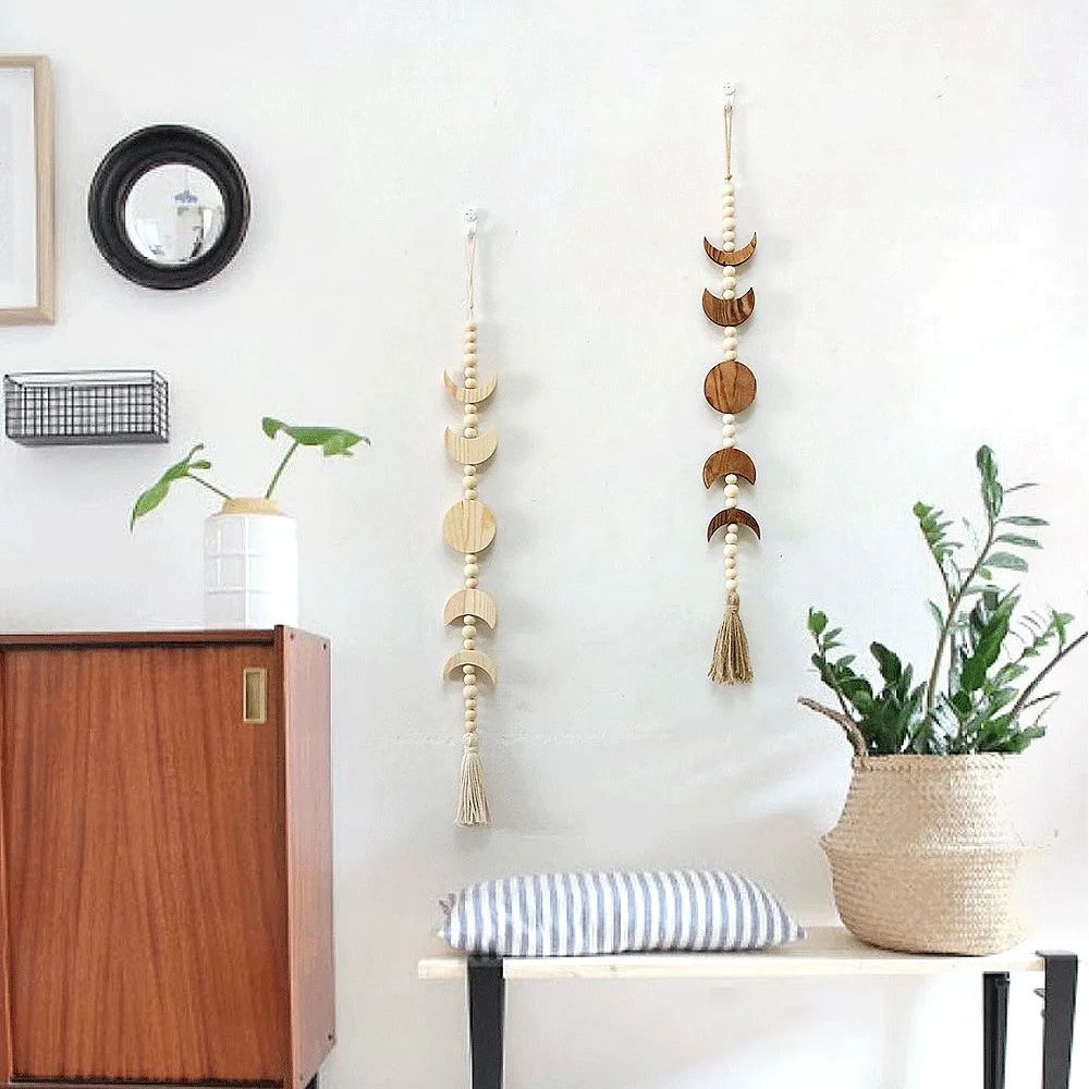 Настенная висячая гирлянда с изображением дерева и Луны бусинами в стиле бохо