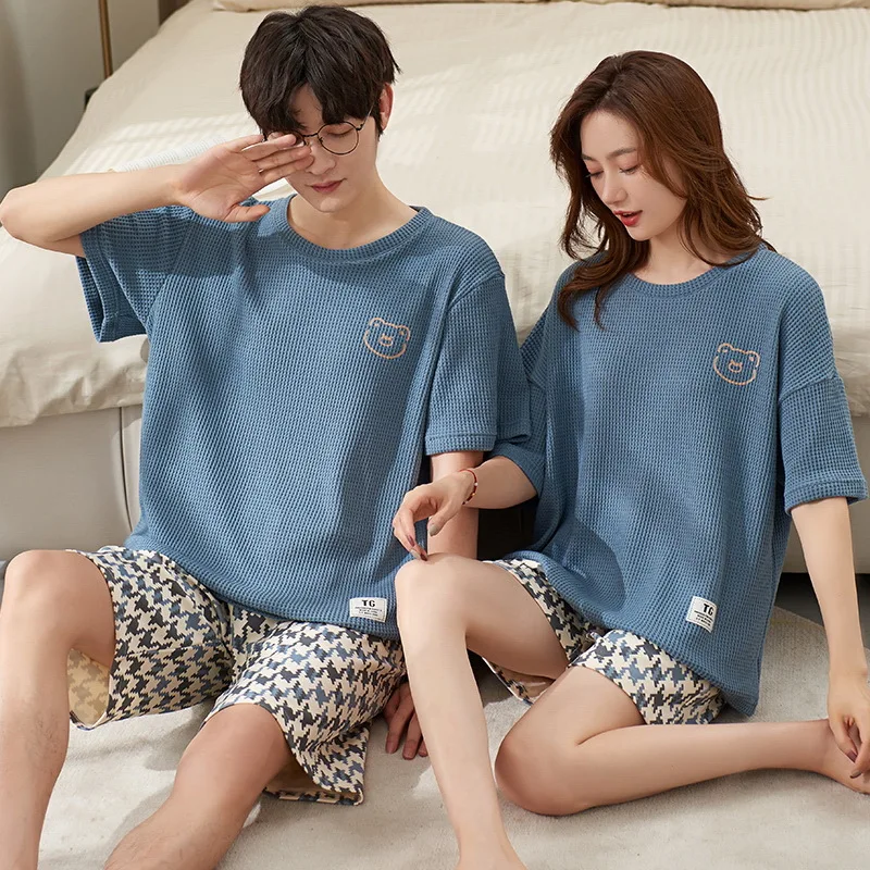 Men Summer Shorts Sleep Top Cotton Pajamas Set Women Plus Size Pijamas Suit Couples Homewear Female Male Home Clothing Nightwear