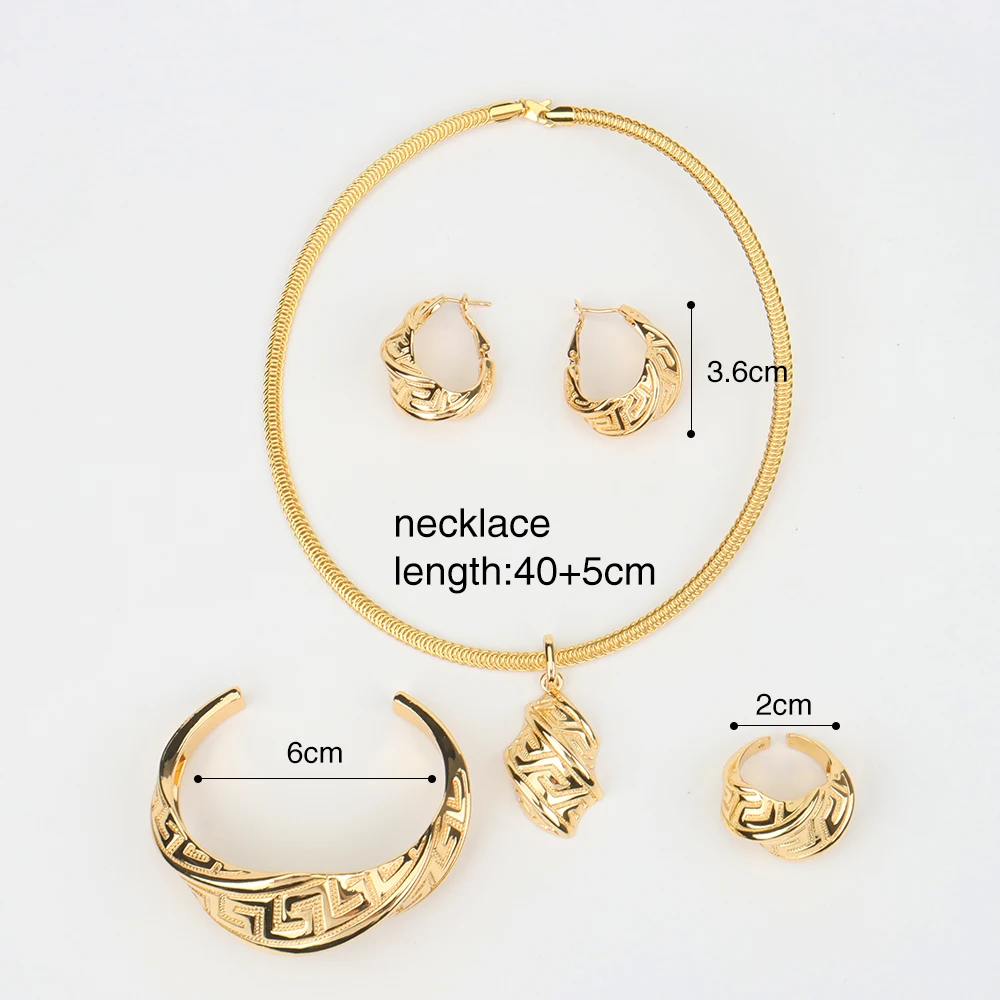 

Fashio Jewelry Set Design for Women Circle Earrings Gold Plated Necklace Bangle Ring High Quality Dubai African Party Jewelry